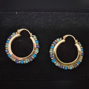 Gold and Blue Hoop Earrings